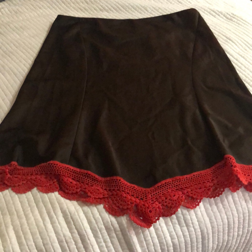 Vintage (2000) DKNY Silkish Skirt with Crochet Trim